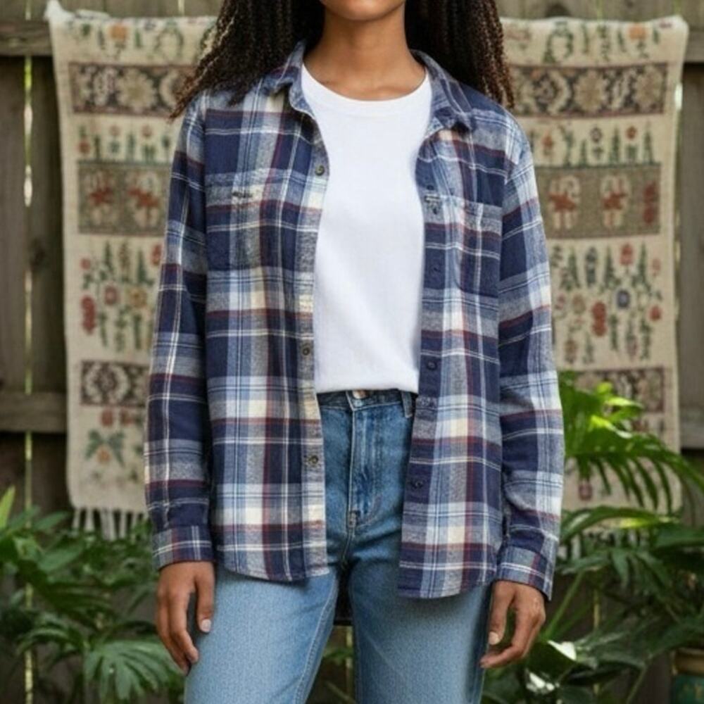 Vans Flannel Shirt Grunge Skater Plaid Sz XL Blue Gray Chest Pockets